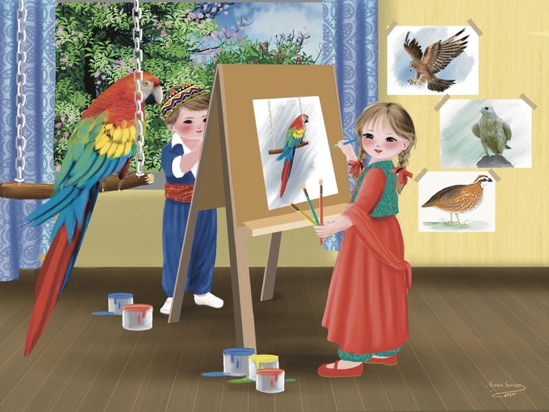 Painting the Parrot — Book illustration